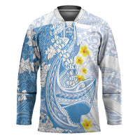 Blue Hawaii Shark Tattoo Hockey Jersey Puakenikeni Lei Plumeria Polynesian Pattern LT14 Unisex Blue - Polynesian Pride