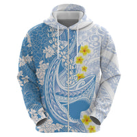 Blue Hawaii Shark Tattoo Hoodie Puakenikeni Lei Plumeria Polynesian Pattern LT14 - Polynesian Pride