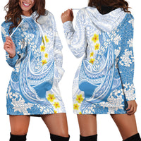Blue Hawaii Shark Tattoo Hoodie Dress Puakenikeni Lei Plumeria Polynesian Pattern LT14 - Polynesian Pride