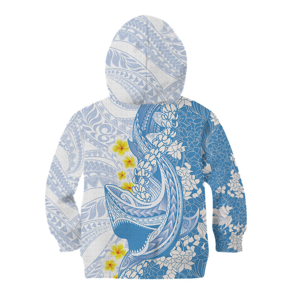 Blue Hawaii Shark Tattoo Kid Hoodie Puakenikeni Lei Plumeria Polynesian Pattern LT14 - Polynesian Pride