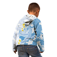 Blue Hawaii Shark Tattoo Kid Hoodie Puakenikeni Lei Plumeria Polynesian Pattern LT14 - Polynesian Pride