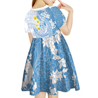Blue Hawaii Shark Tattoo Kid Short Sleeve Dress Puakenikeni Lei Plumeria Polynesian Pattern LT14 - Polynesian Pride