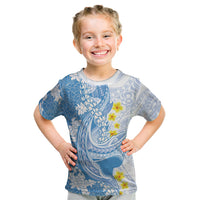Blue Hawaii Shark Tattoo Kid T Shirt Puakenikeni Lei Plumeria Polynesian Pattern LT14 Blue - Polynesian Pride