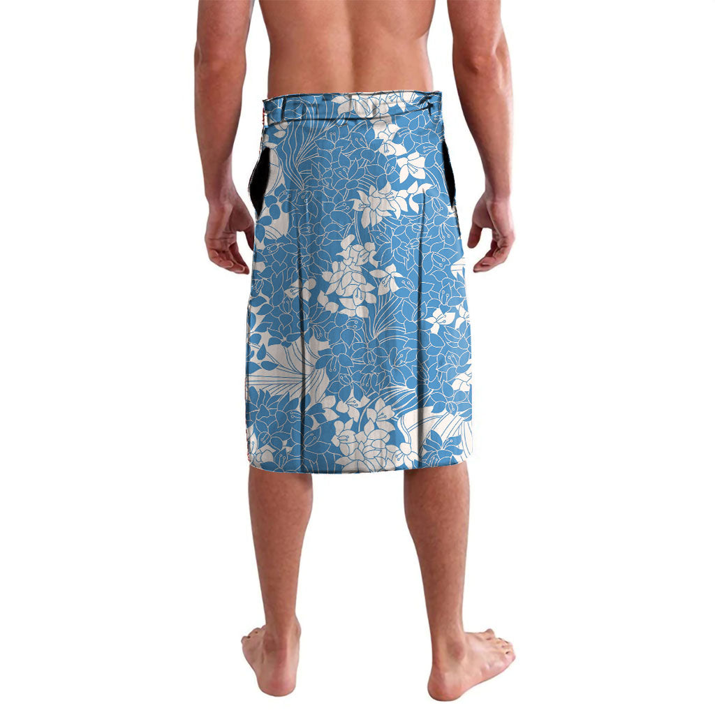 Blue Hawaii Shark Tattoo Lavalava Puakenikeni Lei Plumeria Polynesian Pattern LT14 - Polynesian Pride