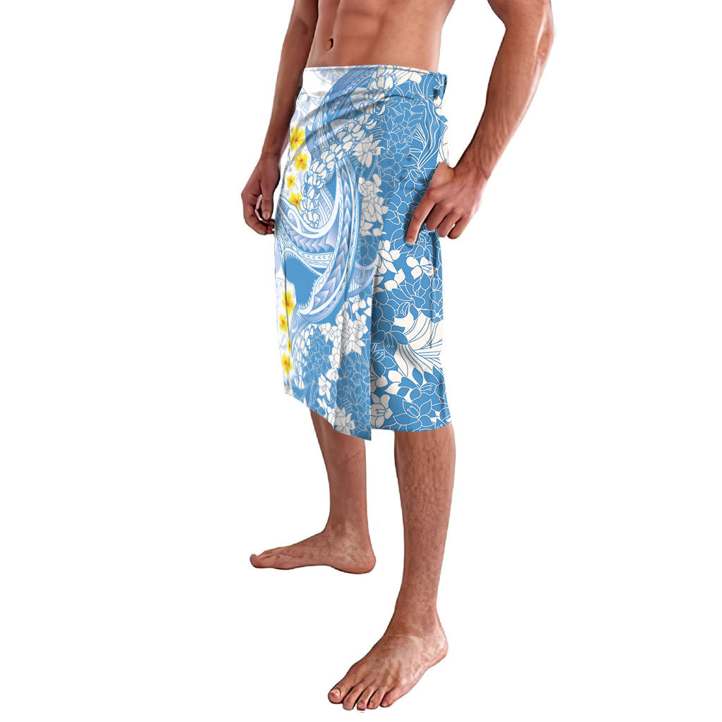 Blue Hawaii Shark Tattoo Lavalava Puakenikeni Lei Plumeria Polynesian Pattern LT14 - Polynesian Pride