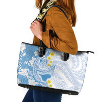 Blue Hawaii Shark Tattoo Leather Tote Bag Puakenikeni Lei Plumeria Polynesian Pattern LT14 Blue - Polynesian Pride
