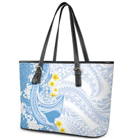 Blue Hawaii Shark Tattoo Leather Tote Bag Puakenikeni Lei Plumeria Polynesian Pattern LT14 - Polynesian Pride