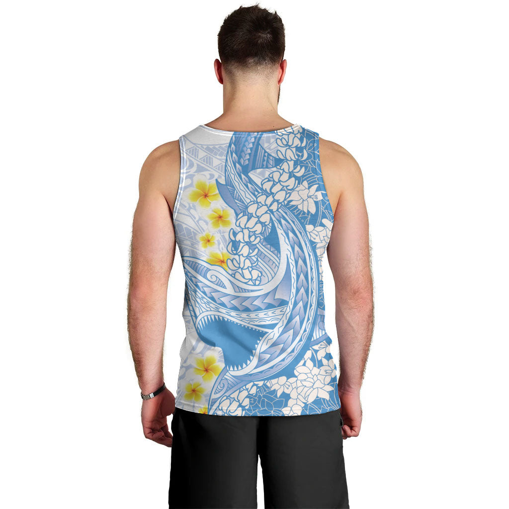 Blue Hawaii Shark Tattoo Men Tank Top Puakenikeni Lei Plumeria Polynesian Pattern LT14 - Polynesian Pride