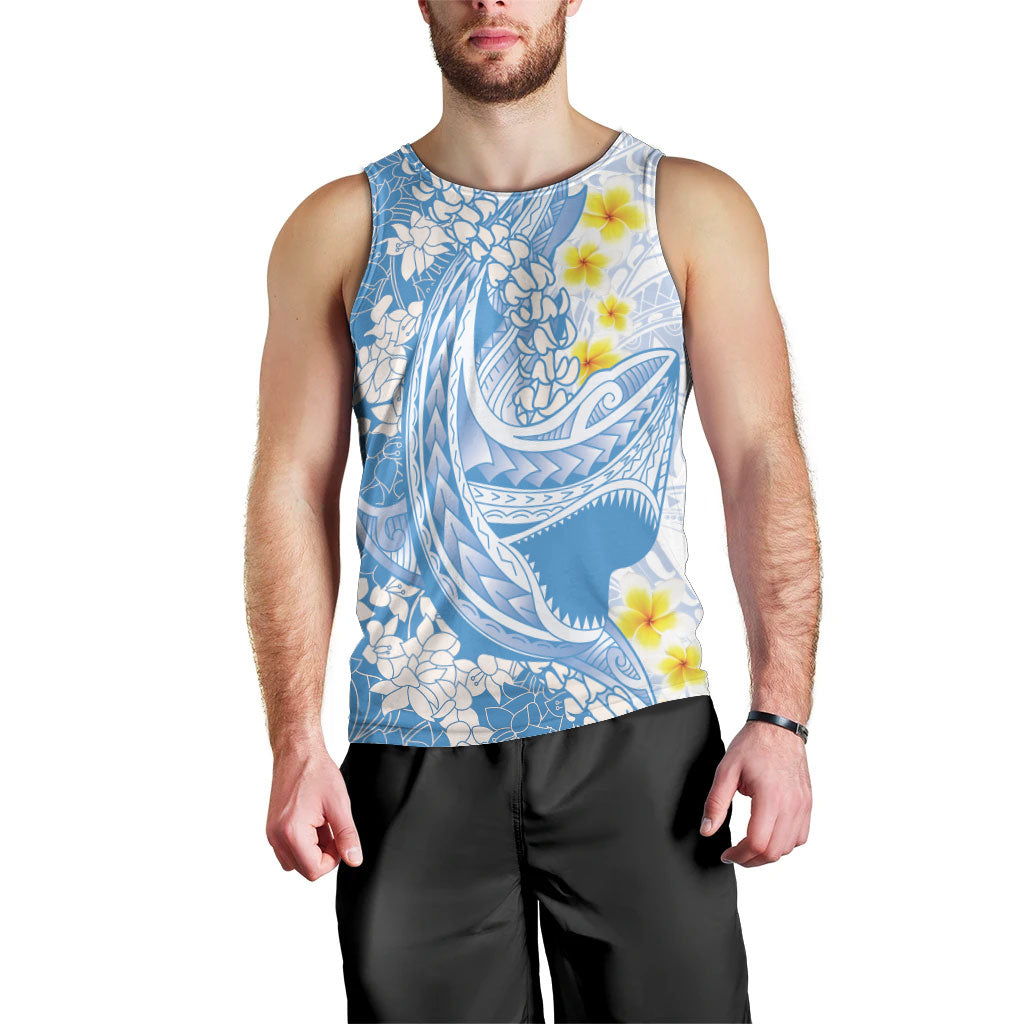 Blue Hawaii Shark Tattoo Men Tank Top Puakenikeni Lei Plumeria Polynesian Pattern LT14 - Polynesian Pride
