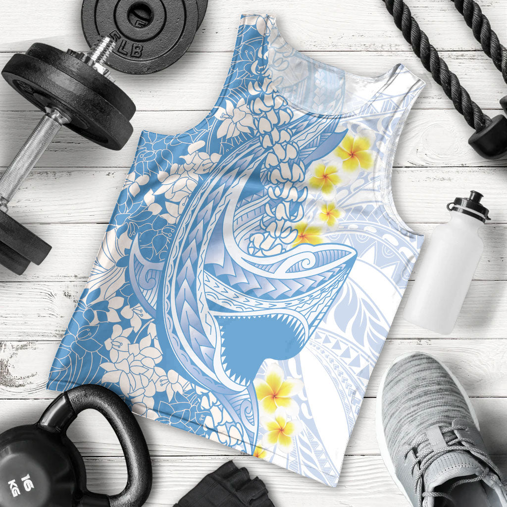 Blue Hawaii Shark Tattoo Men Tank Top Puakenikeni Lei Plumeria Polynesian Pattern LT14 - Polynesian Pride