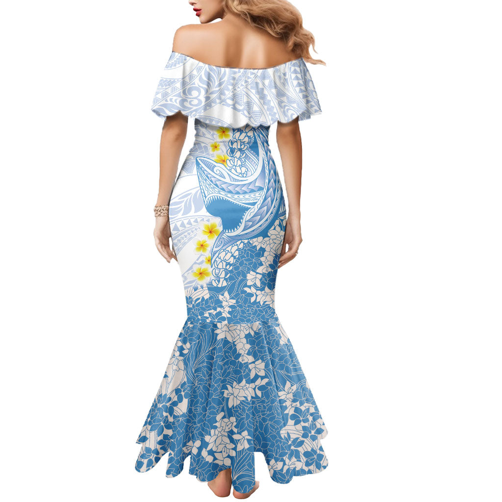 Blue Hawaii Shark Tattoo Mermaid Dress Puakenikeni Lei Plumeria Polynesian Pattern LT14 - Polynesian Pride
