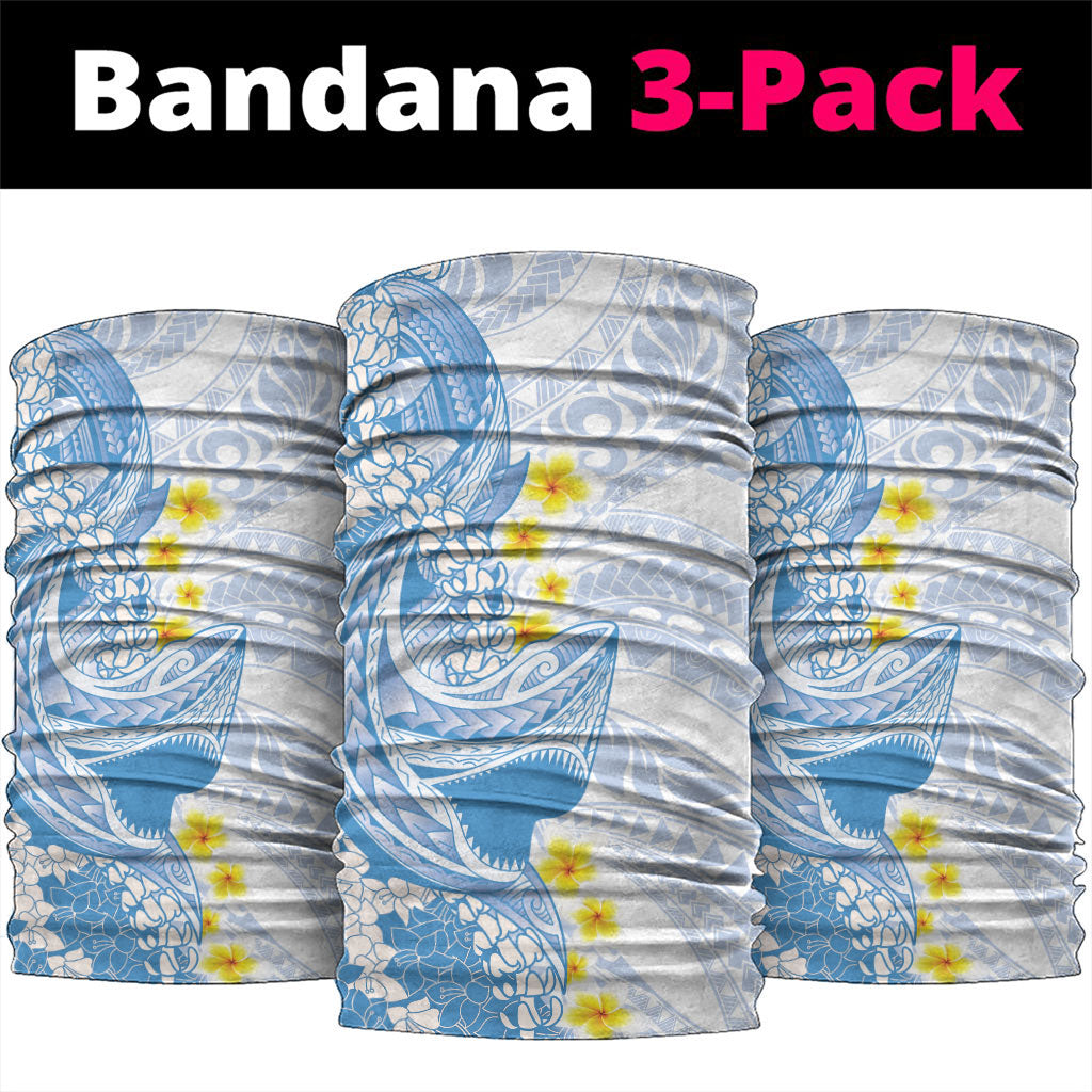 Blue Hawaii Shark Tattoo Neck Gaiter Puakenikeni Lei Plumeria Polynesian Pattern LT14 package One Size: 25*50cm Blue - Polynesian Pride