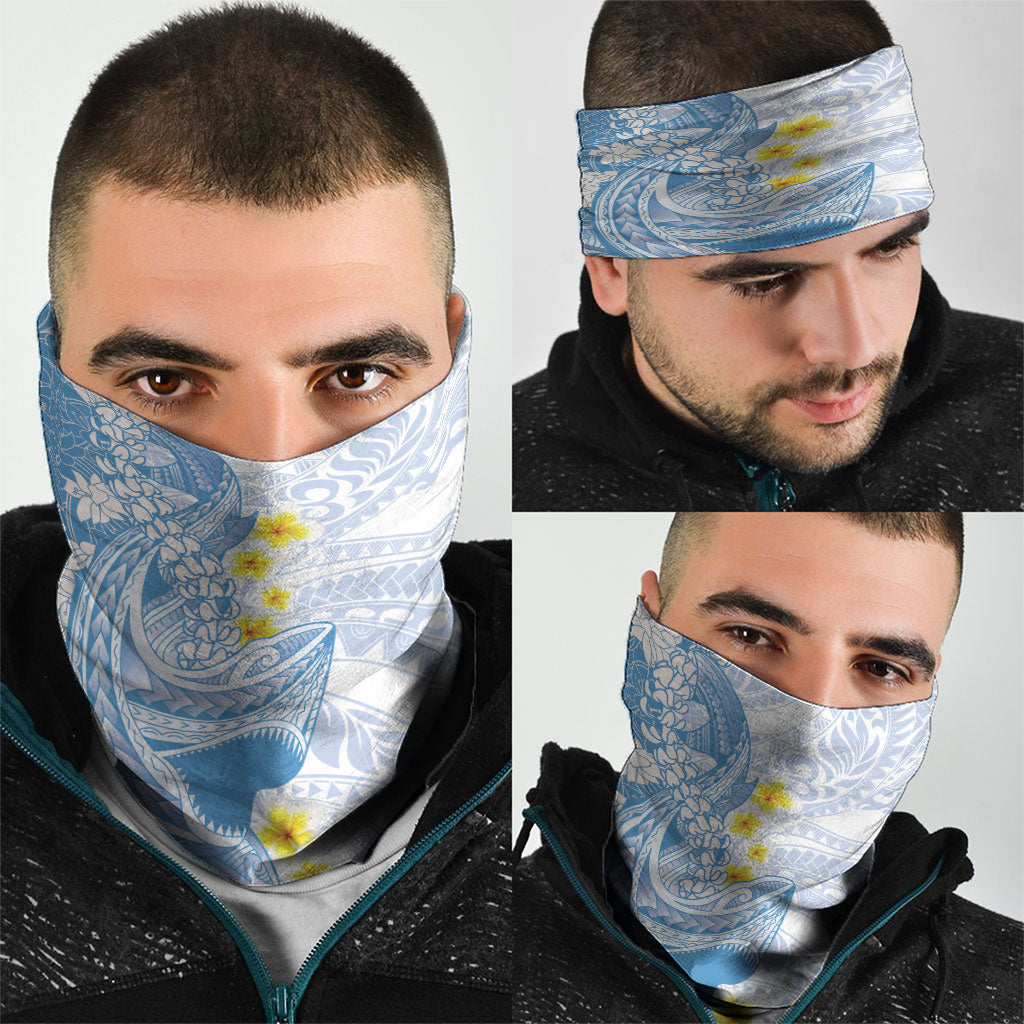 Blue Hawaii Shark Tattoo Neck Gaiter Puakenikeni Lei Plumeria Polynesian Pattern LT14 - Polynesian Pride