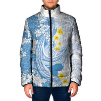 Blue Hawaii Shark Tattoo Padded Jacket Puakenikeni Lei Plumeria Polynesian Pattern LT14 Men Blue - Polynesian Pride