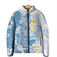 Blue Hawaii Shark Tattoo Padded Jacket Puakenikeni Lei Plumeria Polynesian Pattern LT14 - Polynesian Pride