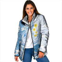 Blue Hawaii Shark Tattoo Padded Jacket Puakenikeni Lei Plumeria Polynesian Pattern LT14 Women Blue - Polynesian Pride