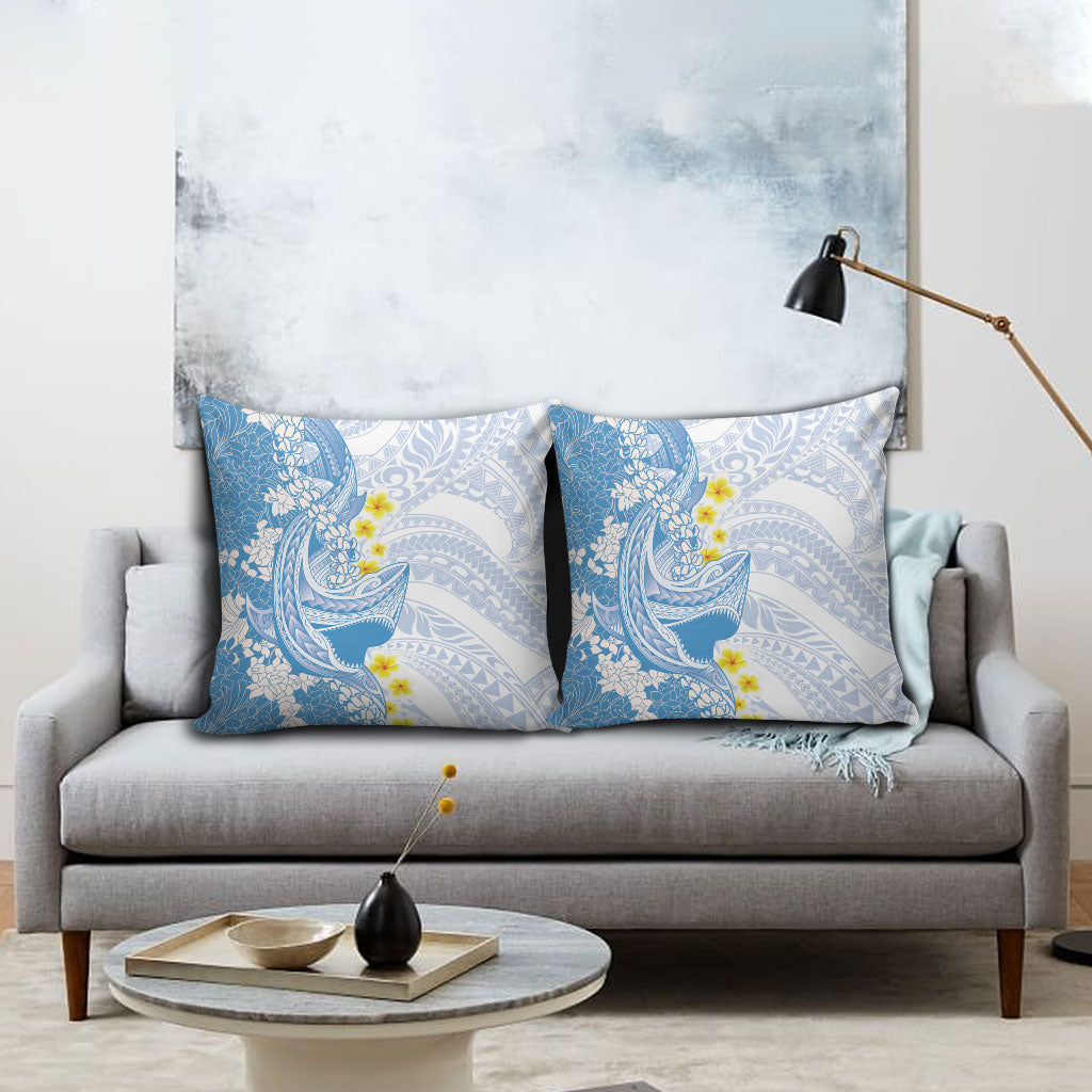 Blue Hawaii Shark Tattoo Pillow Cover Puakenikeni Lei Plumeria Polynesian Pattern LT14 - Polynesian Pride