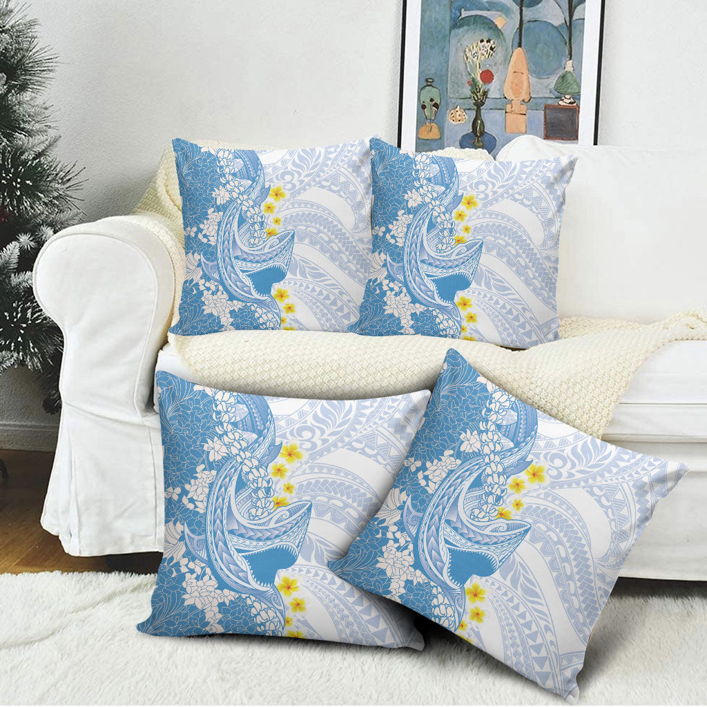 Blue Hawaii Shark Tattoo Pillow Cover Puakenikeni Lei Plumeria Polynesian Pattern LT14 - Polynesian Pride