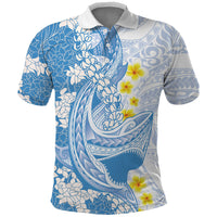 Blue Hawaii Shark Tattoo Polo Shirt Puakenikeni Lei Plumeria Polynesian Pattern LT14 Blue - Polynesian Pride