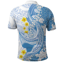 Blue Hawaii Shark Tattoo Polo Shirt Puakenikeni Lei Plumeria Polynesian Pattern LT14 - Polynesian Pride
