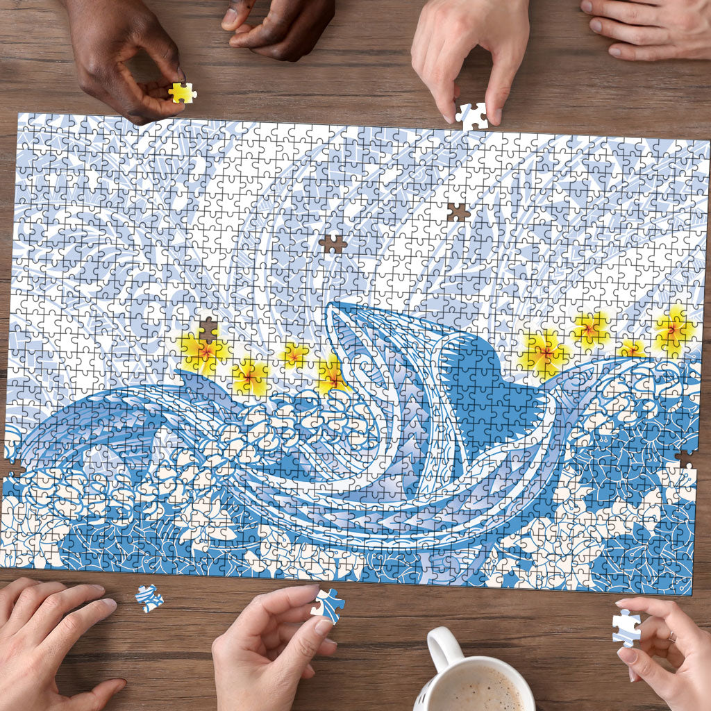 Blue Hawaii Shark Tattoo Puzzle Puakenikeni Lei Plumeria Polynesian Pattern LT14 - Polynesian Pride