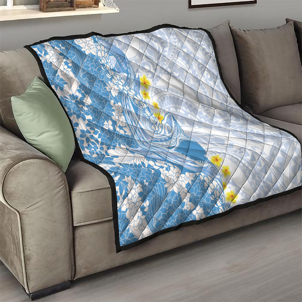 Blue Hawaii Shark Tattoo Quilt Puakenikeni Lei Plumeria Polynesian Pattern LT14 - Polynesian Pride