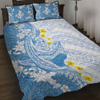Blue Hawaii Shark Tattoo Quilt Bed Set Puakenikeni Lei Plumeria Polynesian Pattern LT14 Blue - Polynesian Pride