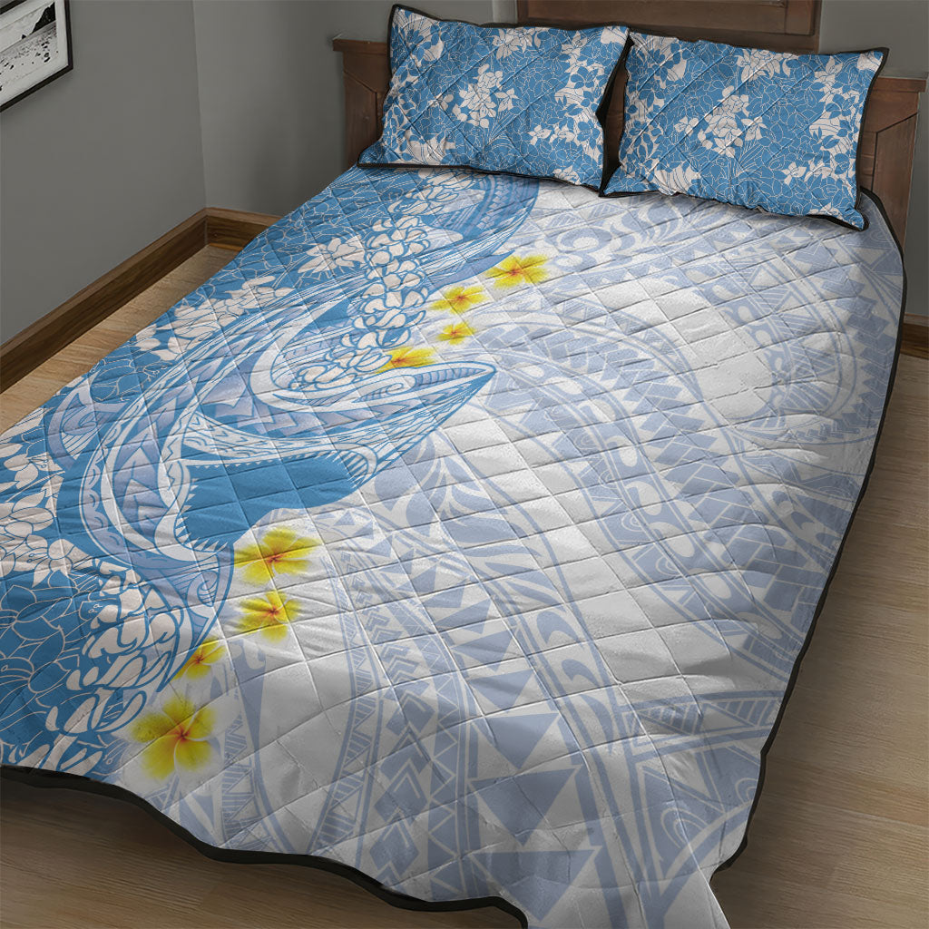 Blue Hawaii Shark Tattoo Quilt Bed Set Puakenikeni Lei Plumeria Polynesian Pattern LT14 - Polynesian Pride