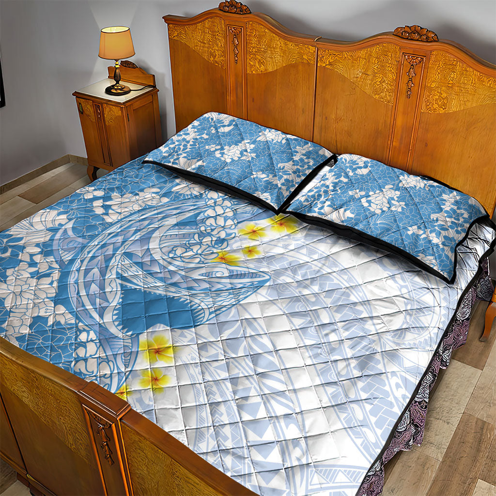 Blue Hawaii Shark Tattoo Quilt Bed Set Puakenikeni Lei Plumeria Polynesian Pattern LT14 - Polynesian Pride