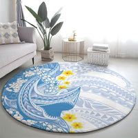 Blue Hawaii Shark Tattoo Round Carpet Puakenikeni Lei Plumeria Polynesian Pattern LT14 - Polynesian Pride
