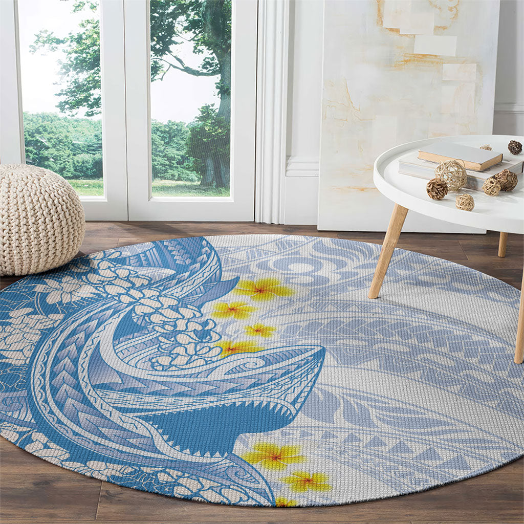 Blue Hawaii Shark Tattoo Round Carpet Puakenikeni Lei Plumeria Polynesian Pattern LT14 - Polynesian Pride