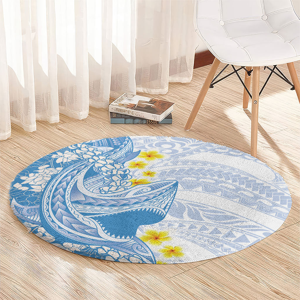 Blue Hawaii Shark Tattoo Round Carpet Puakenikeni Lei Plumeria Polynesian Pattern LT14 - Polynesian Pride