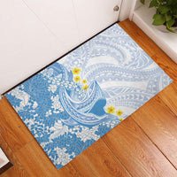 Blue Hawaii Shark Tattoo Rubber Doormat Puakenikeni Lei Plumeria Polynesian Pattern LT14 - Polynesian Pride