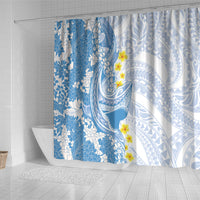 Blue Hawaii Shark Tattoo Shower Curtain Puakenikeni Lei Plumeria Polynesian Pattern LT14 - Polynesian Pride