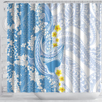 Blue Hawaii Shark Tattoo Shower Curtain Puakenikeni Lei Plumeria Polynesian Pattern LT14 - Polynesian Pride