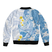 Blue Hawaii Shark Tattoo Sleeve Zip Bomber Jacket Puakenikeni Lei Plumeria Polynesian Pattern LT14 - Polynesian Pride