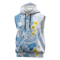 Blue Hawaii Shark Tattoo Sleeveless Hoodie Puakenikeni Lei Plumeria Polynesian Pattern LT14 Blue - Polynesian Pride