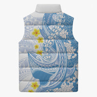 Blue Hawaii Shark Tattoo Sleeveless Puffer Jacket Puakenikeni Lei Plumeria Polynesian Pattern LT14 - Polynesian Pride