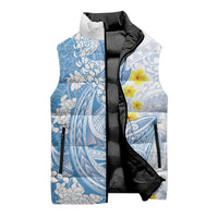 Blue Hawaii Shark Tattoo Sleeveless Puffer Jacket Puakenikeni Lei Plumeria Polynesian Pattern LT14 - Polynesian Pride