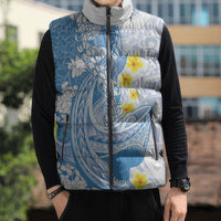 Blue Hawaii Shark Tattoo Sleeveless Puffer Jacket Puakenikeni Lei Plumeria Polynesian Pattern LT14 - Polynesian Pride