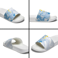 Blue Hawaii Shark Tattoo Slide Sandals Puakenikeni Lei Plumeria Polynesian Pattern LT14 - Polynesian Pride