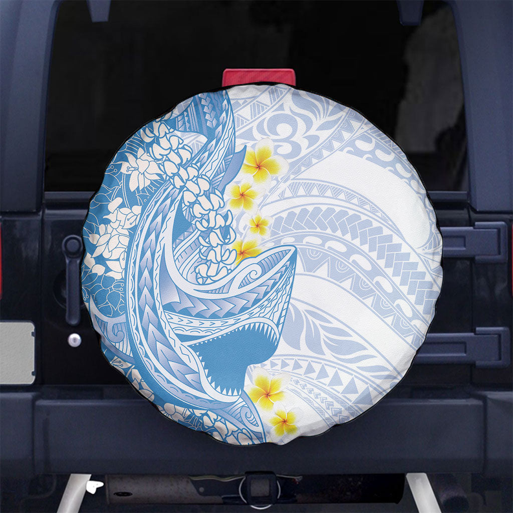 Blue Hawaii Shark Tattoo Spare Tire Cover Puakenikeni Lei Plumeria Polynesian Pattern LT14 No hole Blue - Polynesian Pride