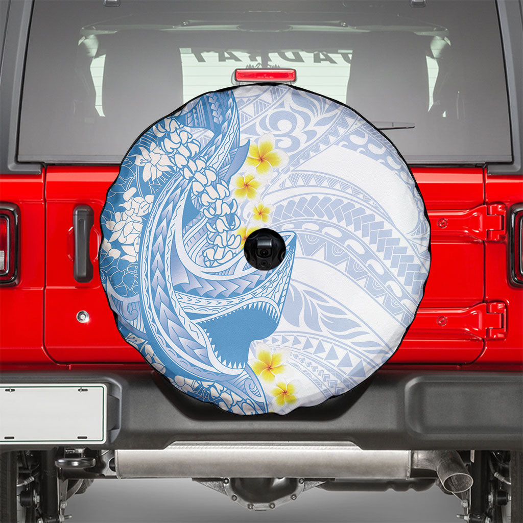 Blue Hawaii Shark Tattoo Spare Tire Cover Puakenikeni Lei Plumeria Polynesian Pattern LT14 - Polynesian Pride