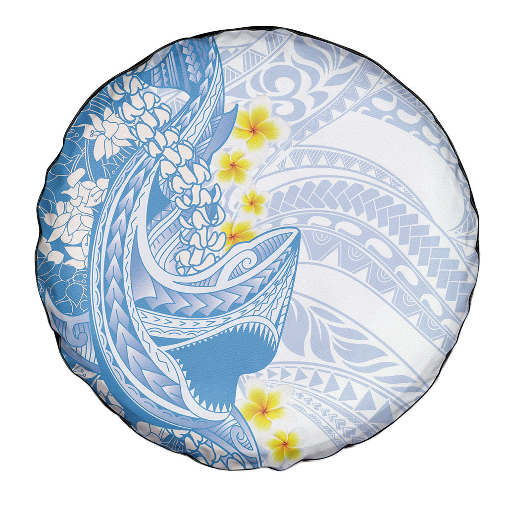 Blue Hawaii Shark Tattoo Spare Tire Cover Puakenikeni Lei Plumeria Polynesian Pattern LT14 - Polynesian Pride