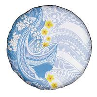 Blue Hawaii Shark Tattoo Spare Tire Cover Puakenikeni Lei Plumeria Polynesian Pattern LT14 - Polynesian Pride