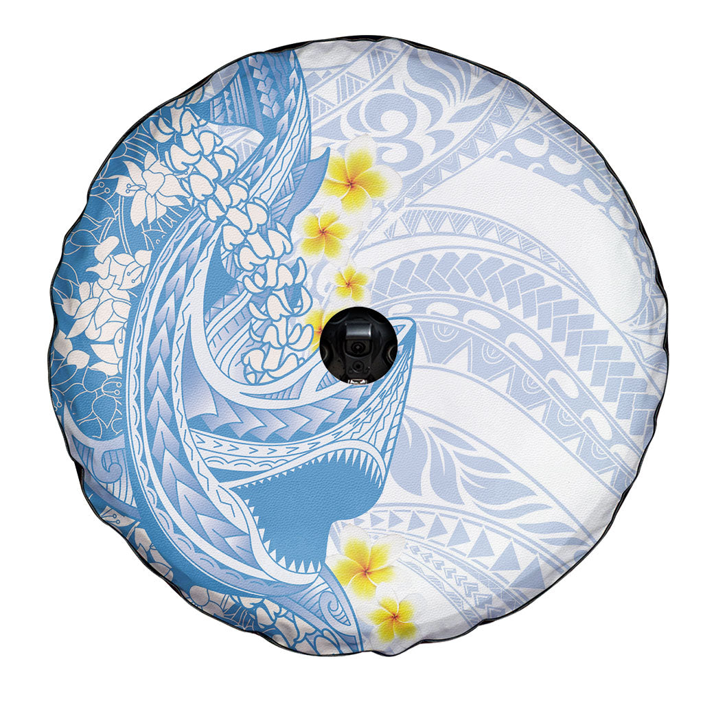 Blue Hawaii Shark Tattoo Spare Tire Cover Puakenikeni Lei Plumeria Polynesian Pattern LT14 - Polynesian Pride