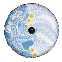 Blue Hawaii Shark Tattoo Spare Tire Cover Puakenikeni Lei Plumeria Polynesian Pattern LT14 - Polynesian Pride