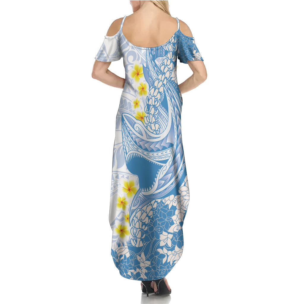 Blue Hawaii Shark Tattoo Summer Maxi Dress Puakenikeni Lei Plumeria Polynesian Pattern LT14 - Polynesian Pride