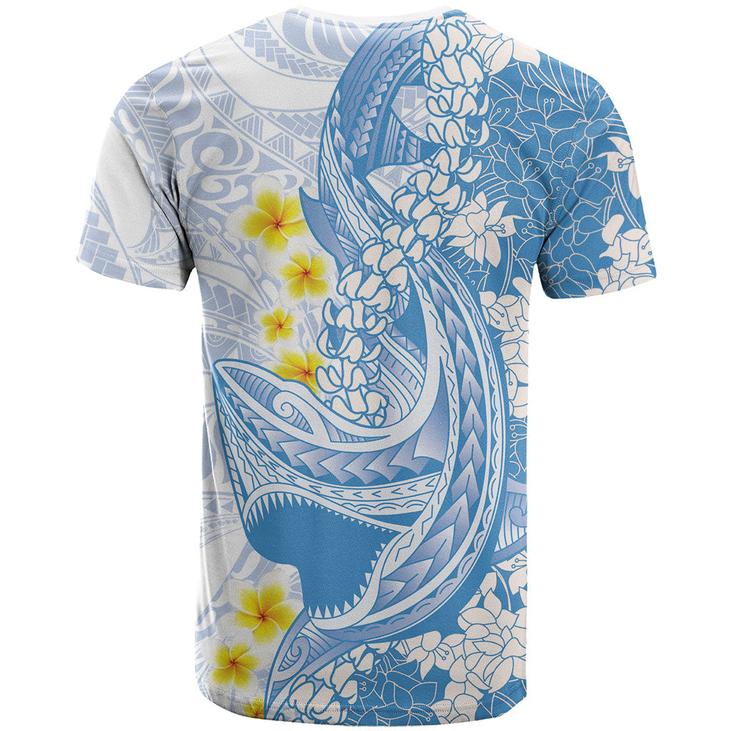 Blue Hawaii Shark Tattoo T Shirt Puakenikeni Lei Plumeria Polynesian Pattern LT14 - Polynesian Pride