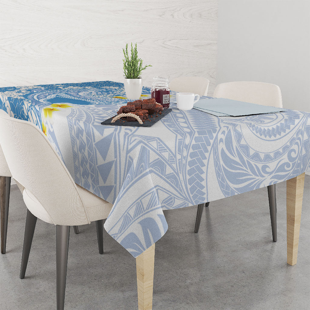 Blue Hawaii Shark Tattoo Tablecloth Puakenikeni Lei Plumeria Polynesian Pattern LT14 - Polynesian Pride